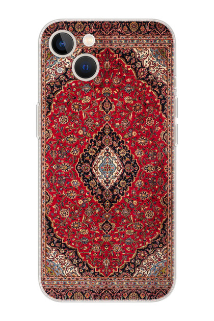 iPhone 14/13 Uyumlu Şeffaf Silikon Üstüne Vintage Halı Baskılı Telefon Kılıfı