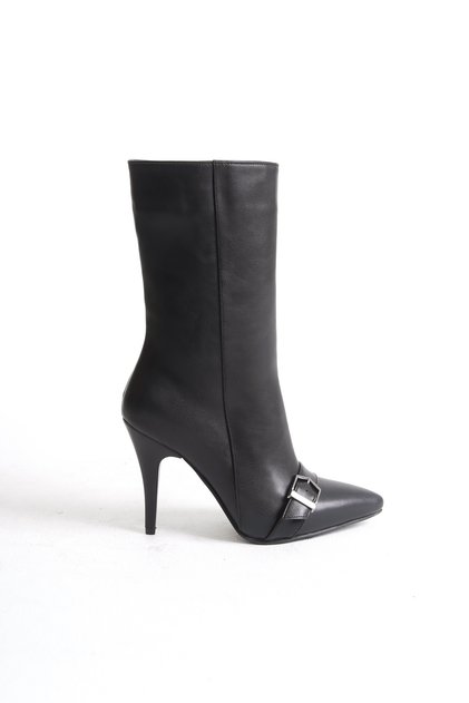 Women's Special Design Pointed Toe Buckle Detailed Zippered Thin High Heel Boots