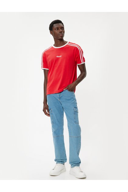 Slim Fit T-Shirt with Slogan Print, Short Sleeves, Crew Neck, Ribbed
