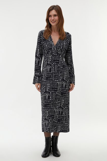 Rochie midi neagră din viscoză pentru femei