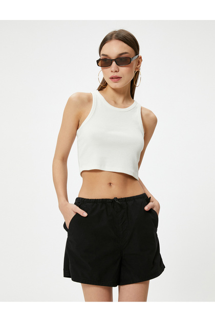Mini Shorts with Pockets, Elastic Waist, Cotton, Comfortable Fit