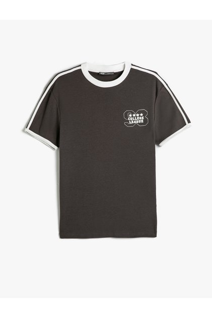 Slim Fit College T-Shirt with Printed Back Detail, Short Sleeves, Crew Neck, Cotton