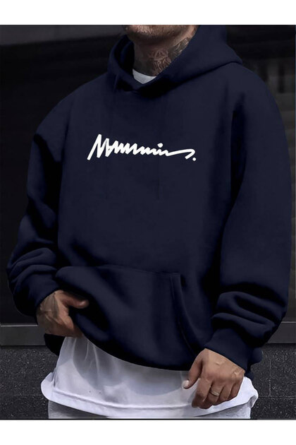 Men's Handwritten Printed Hooded Sweatshirt