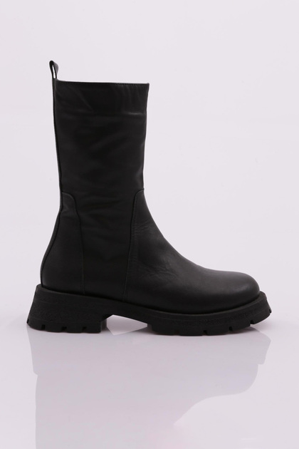 21551-22K Women's Zippered Long Boots Black Napa Genuine Leather