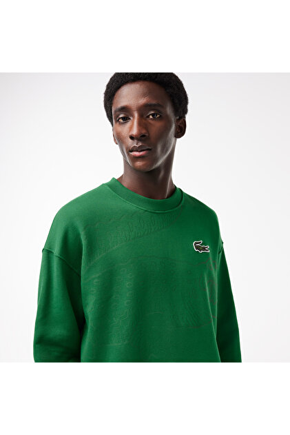 Lacoste Erkek Loose Fit Bisiklet Yaka Yeşil Sweatshirt - Fiyatı
