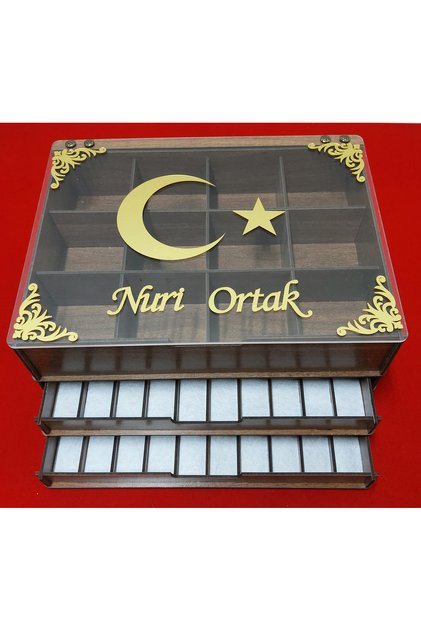 Kişiye Özel Şeffaf Kapaklı Ahşap Tesbih ve Saat Koleksiyon Kutusu