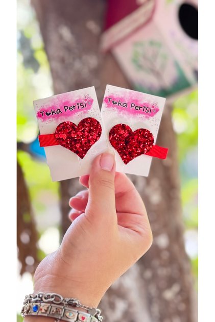 Baby Red Glitter Sparkling Heart Clip Buckle