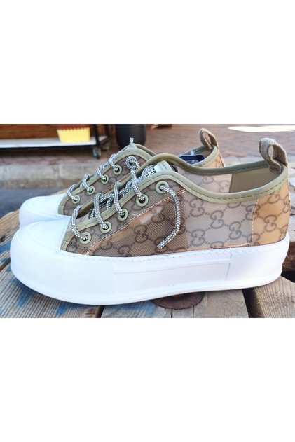 24Y384 Kadın Monogram Desen Sneaker Spor Ayakkabı