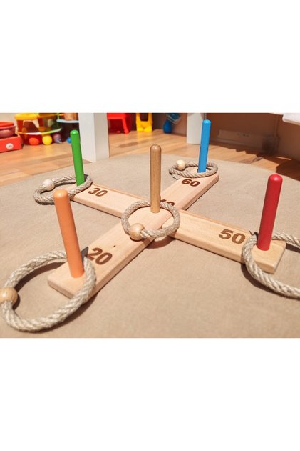 Wooden Distance Board & Ring Throwing Game