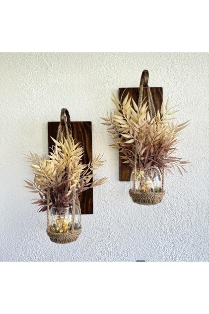 Wall Decoration, Led Light, Coffee Asparagus Flower, Walnut Sconce Set of Two