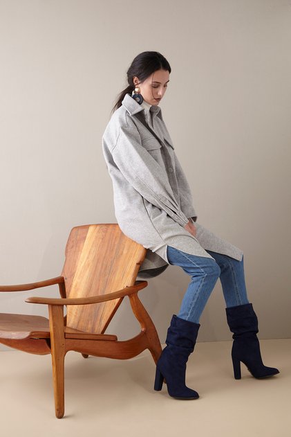 Senza Bellows Suede Navy Blue Suede Navy Blue Suede 10 cm Women's Boots & Bootie, High Heels