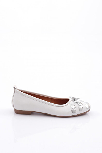 Women's Printed Bow Detailed Ballerinas White Genuine Leather 253371010