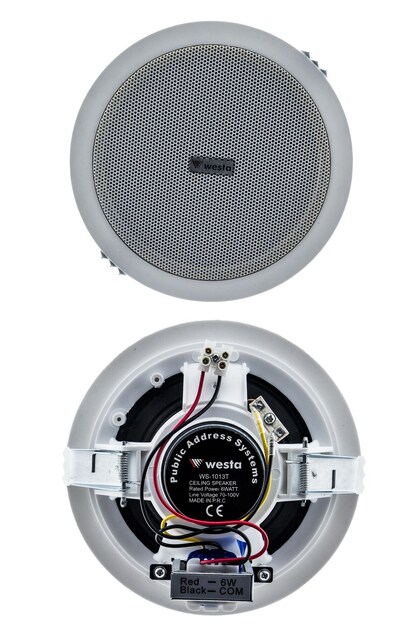 WS-1013T Tavan Hoparlörü - 6W, 5.25 inç, 70-100V, 91dB Hassasiyet, Şık Beyaz Tasarım, Kolay Mo