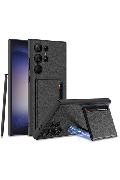 Compatible Case for Galaxy S24 Ultra Faux Leather Back Surface Silicone Cover with Card Holder