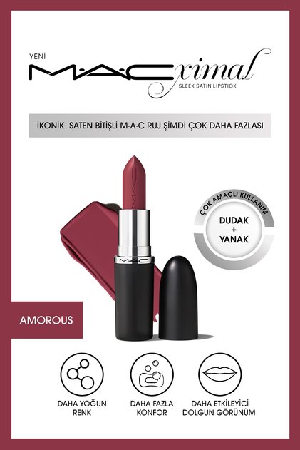 M·A·Cximal Sleek Satin Lipstick İkonik Saten Bitişli Ruj - Amorous
