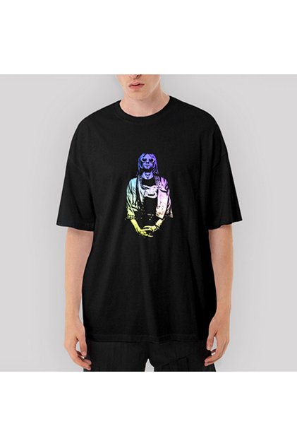 Nirvana Kurt Cobain Colored Oversize Black T-Shirt