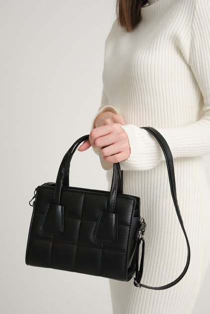 Black Embroidered Faux Leather Women's Hand and Shoulder Bag Mother Bag