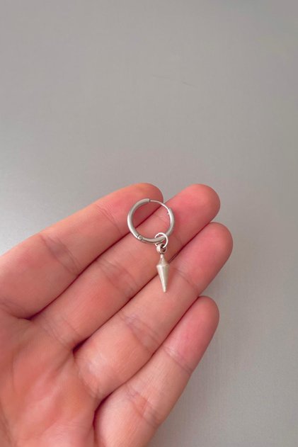 Unisex Silver Mini Pendulum Figured Dangle Steel Hoop Earrings