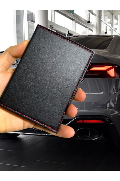 Gempo Vegan Deri Araç Ruhsat Kılıfı | Kırmızı Dikişli, Ekstra