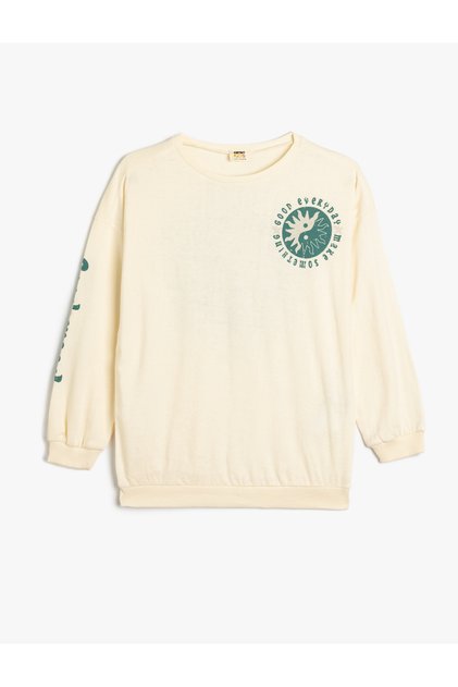 Slogan Baskılı Bisiklet Yaka Şardonlu Pamuklu Şardonlu Sweatshirt