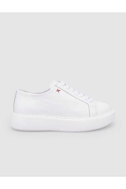 100% Genuine Leather White Lace-Up Women's Sports Shoes