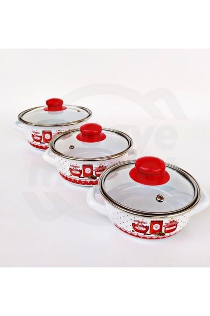 Enamel Cookware Set 9 Pieces with Jam Pattern