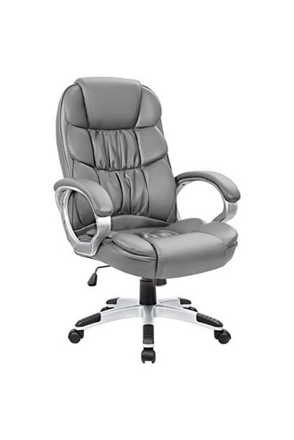 High Back Office Chair, PU Leather, Adjustable, Padded Armrests & Lumbar Support (Gray)