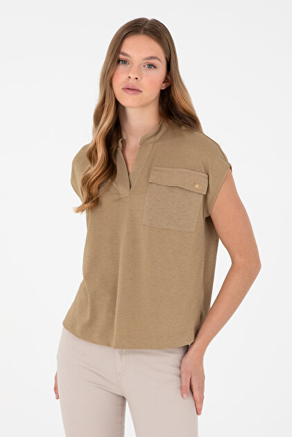Women's Khaki Judge Collar T-Shirt 50281814-Vr027