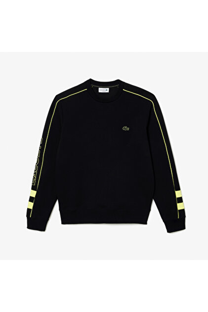 Lacoste Erkek Classic Fit Bisiklet Yaka Baskılı Siyah Sweatshirt