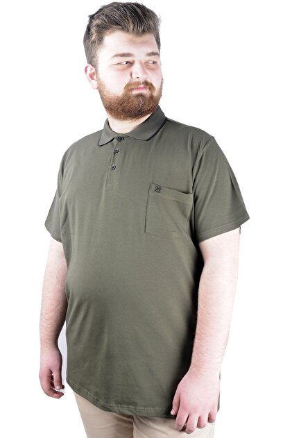 Mode XL Large Size T-Shirt Polo Lycra Single Jersey with Pockets 21558 Khaki