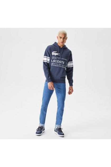 Erkek Relaxed Fit Kapüşonlu Baskılı Lacivert Sweatshirt