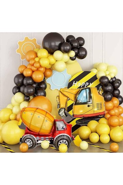 Orange Yellow Black Construction Concept Balloon Chain Set of 100