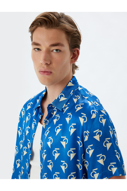 Short Sleeve Shirt Geometric Printed Viscose
