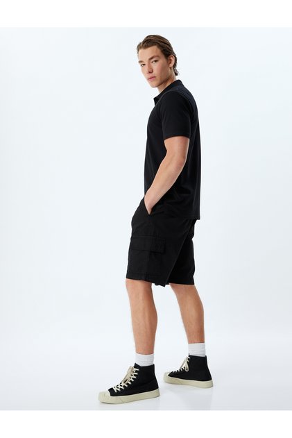 Chino Shorts Bermuda Cargo Pocket Detailed Waist Lace up Cotton