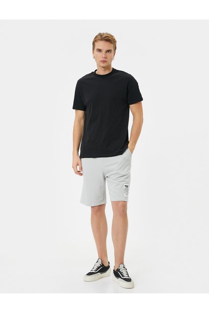 Bermuda Shorts Label Printed Lace-up Waist Pocket Detail