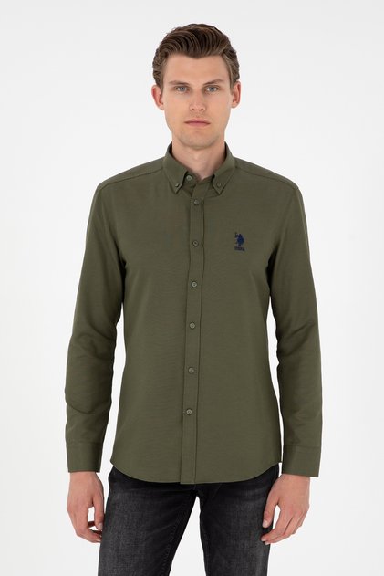 Men's Khaki Long Sleeve Basic Shirt 50293427-VR027