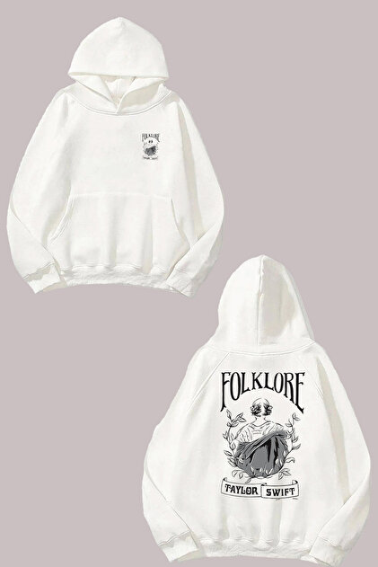 Unisex Taylor Swift Folklore Design Front and Back Printed Regular Fit White Sweatshirt