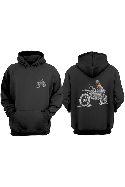 Unisex Motor Dog Design Front Back Printed Regular Fit Black Sweatshirt
