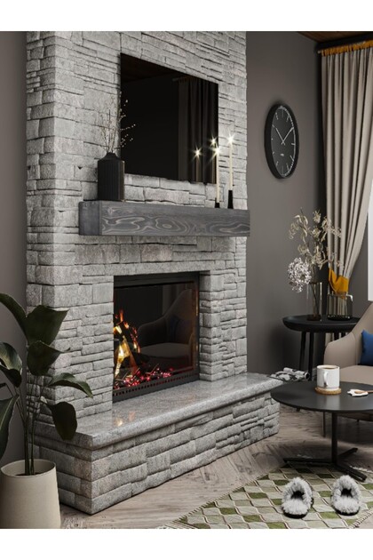 Dekoratif Doğal Ahşap 80X20X7-8 cm Şömine Üstü Raf (Gizli Aparatlı Raf)