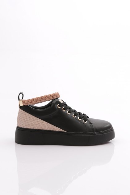 Women's Thick Sole Anklet Detailed Silver Stone Sneakers Shoes Black Black 15299623118