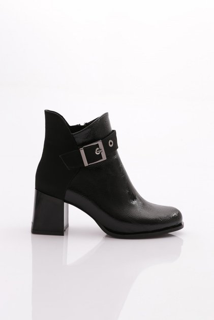 Black Patent Leather Suede Women's Heeled Boots - 82221033