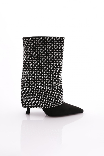 2128 Women's Stone Heeled Boots Black