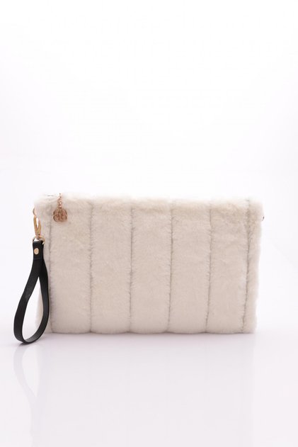 Women's Striped Furry Clutch Bag White 52233448
