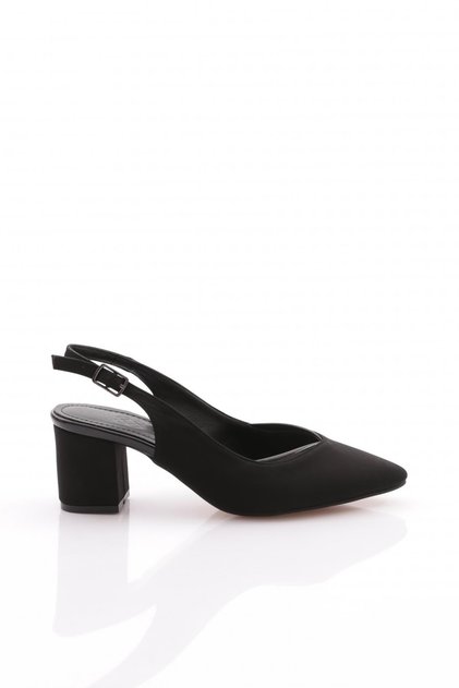Women's Open Back Pointed Toe Heeled Shoes Black Nubuck 217112621