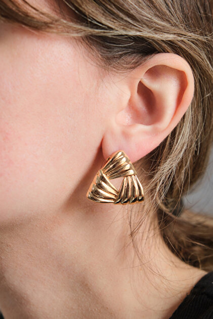 Gold Işıltılı Spiral Üçgen Küpe