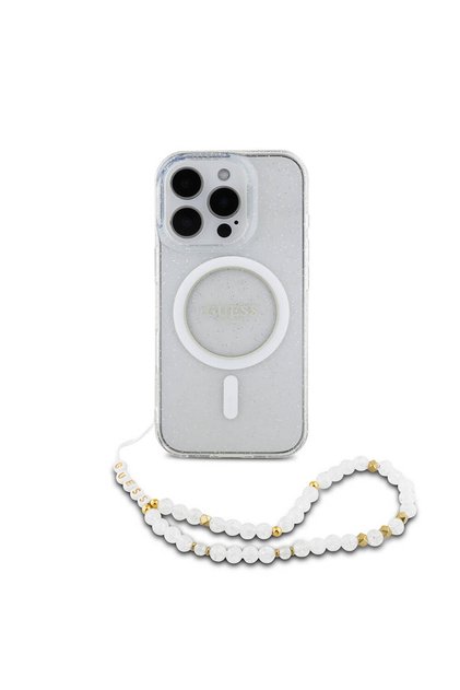 iPhone 16 Pro Max Compatible Case Licensed Magsafe Feature Glittery Silicone Transparent with Pearl Bracelet