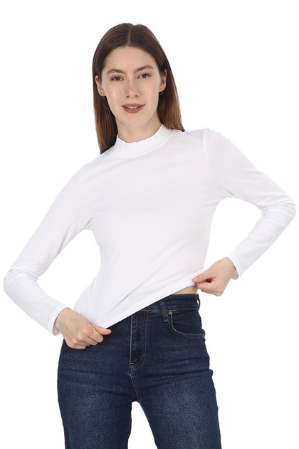 Stand Collar Combed Cotton T-Shirt-White