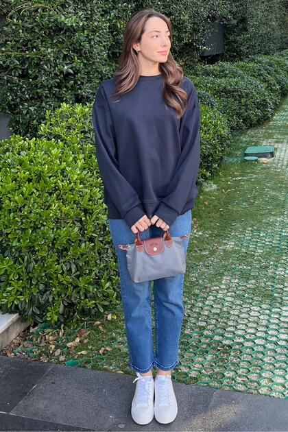 Navy Blue Crew Neck Basic Sweatshirt Mg2185