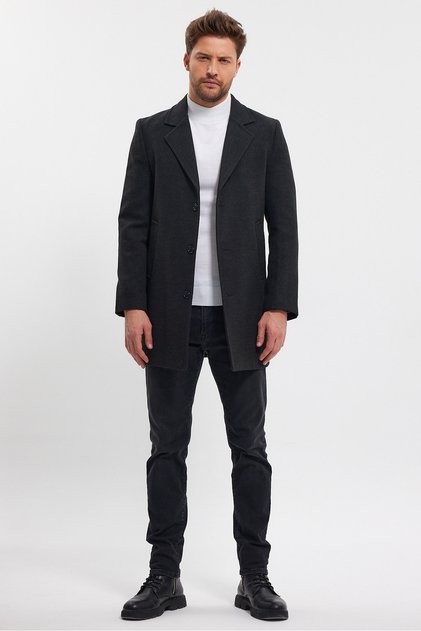 Men's Anthracite Jacket Collar Standard Fit Stamp Coat