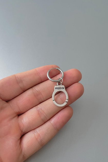 Unisex Silver Freedom Figured Dangle Steel Hoop Earrings